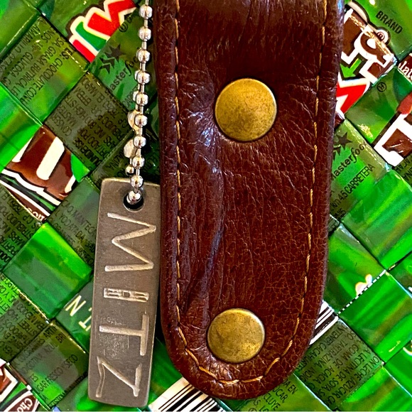 Mitz M&M Wrapper Woven Zip Tote with Leather Straps Size L - Picture 6 of 8